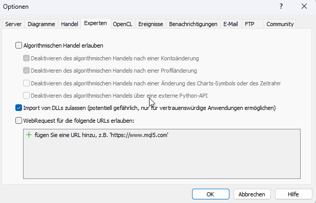 MetaTrader DLL zulassen
