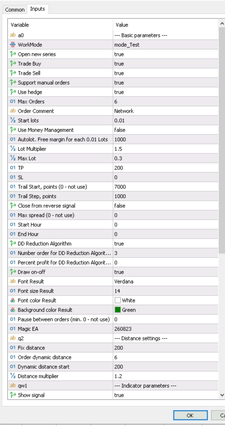 TegasFX Einstellungen Screenshot